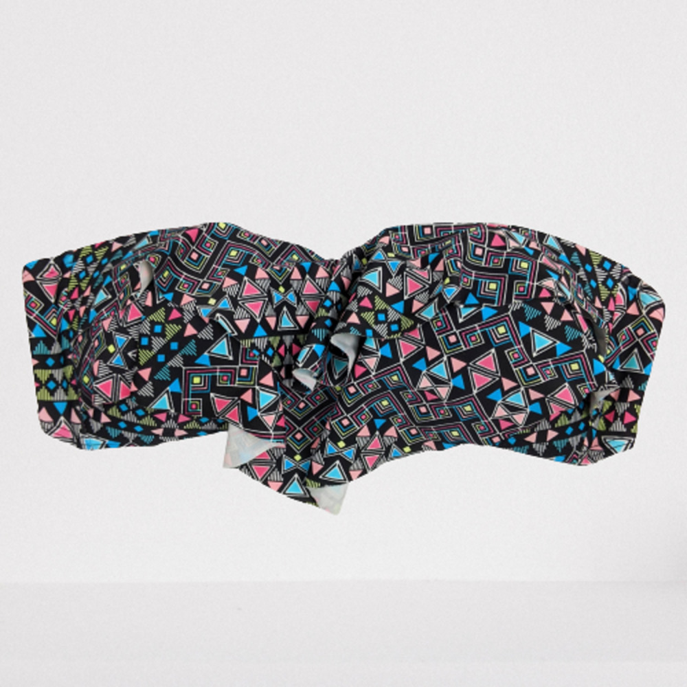 Hula Honey XS Black Tier Flounce Bandeau Swim Top